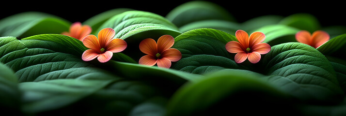 3D Render Orange Flowers Green Leaves