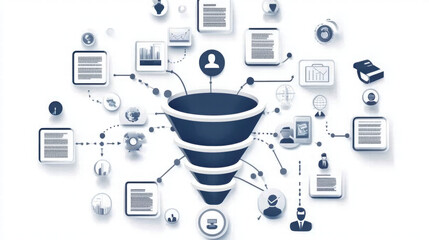 Flowchart illustrating sales funnel optimization process with various data points and analytics. This visual representation highlights importance of data in decision making