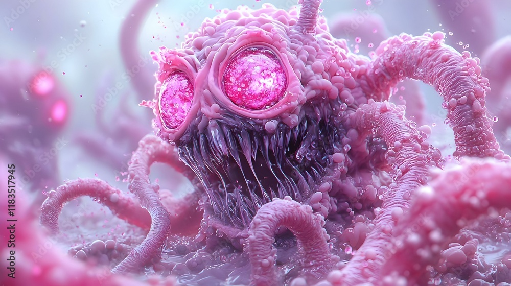 Poster virus particle dissolution, a vibrant digital representation illustrating the intricate process of a