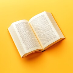 Fototapeta premium Open book, yellow background, reading, education, study