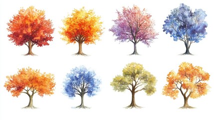 Collection of Colorful Trees Representing the Four Seasons