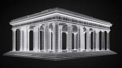 Obraz premium Wireframe Model of a Classical Greek Temple