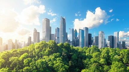 Fototapeta premium Smart city development emphasizing sustainability urban environment landscape photography modern architecture aerial view green spaces