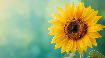 Obraz premium Bright Yellow Sunflower in Macro Detail Against Soft Green Background