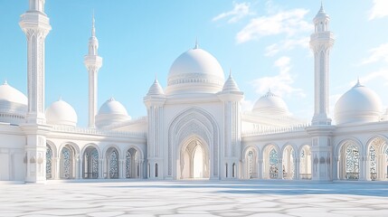 Fototapeta premium Radiant White Mosque: Architectural Marvel Under a Serene Sky