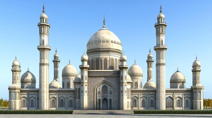 Obraz premium Magnificent Islamic Mosque Architecture: A 3D Render of a Grand Mosque