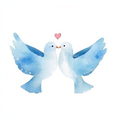 Fototapeta premium Watercolor lovebirds embracing artistic illustration romantic theme soft colors whimsical style, isolated on white background