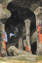 Cave exploration adventure mysterious underground art style surreal environment detailed concept
