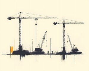 Cranes in action aerial digital art of urban construction and industrial landscape