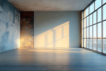 An empty interior space featuring a blank wall, providing a versatile backdrop for a variety of design and decor options in a stock photo