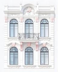 Elegant architectural facade city center building design urban environment front view classic style