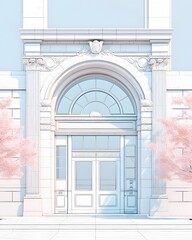 Cherry blossoms and elegant architecture a tranquil city entrance scene