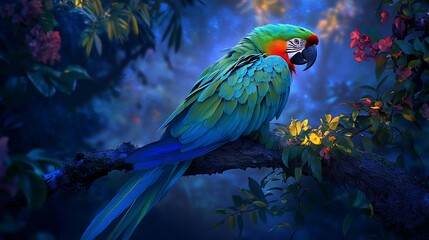 Obraz premium Majestic Macaw in a Tropical Twilight