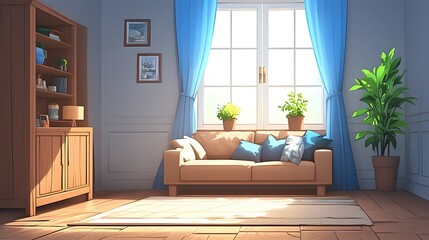 Cozy living room interior design modern home digital art bright atmosphere indoor view comfort