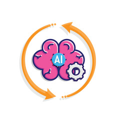 ai icon. brain and artificial intelligence with circle arrow. Brain design and chip in the middle. Education, technology. colored flat design style