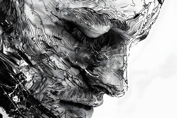 Emotional abstract portrait digital art close-up monochrome artistic expression