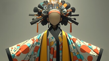 Cultural art display traditional attire meets digital art in a contemporary space