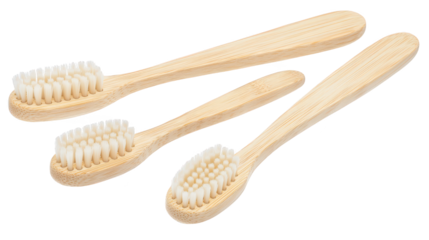 Three toothbrushes on a black background, closeup of oral hygiene essentials