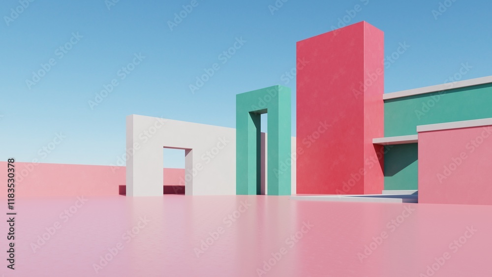 Poster 3d illustration of abstract minimal architecture background, geometric architectural design, 3d rendering