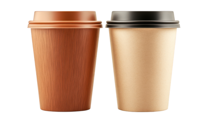 Two coffee cups with lids prepared for travel or commute 