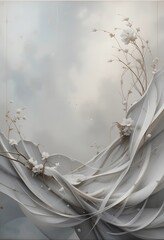 White Flowers Adorn Abstract Fabric Drapery