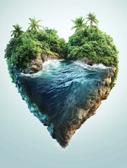 Tropical island in a heart shape viewed from above - ai