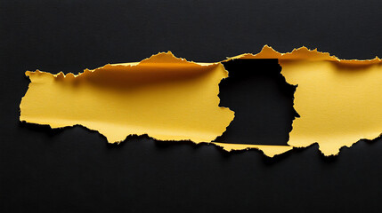 Obraz premium Torn yellow paper revealing black background