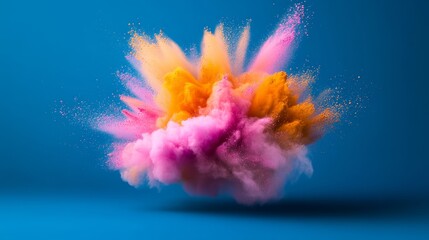 Colorful explosion of smoke and dust is suspended in the air. The colors are bright and vibrant, creating a sense of energy and excitement. The image is dynamic and visually striking