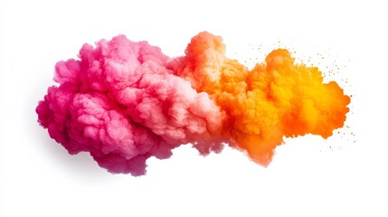 Colorful cloud of smoke with pink, orange and yellow colors. The smoke is in the shape of a rainbow