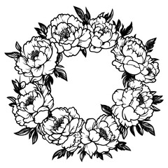 Fototapeta premium Simple Peonies flowers ring art illustration black vector