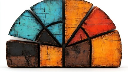 Colorful Segmented Wooden Blocks Forming a Half-Circle Chart