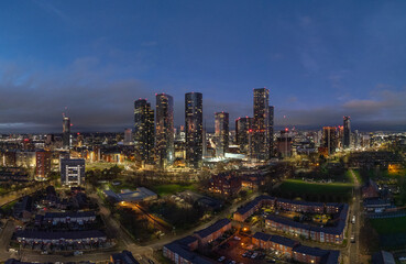 Mancheter cityscape at dusk with skyline features