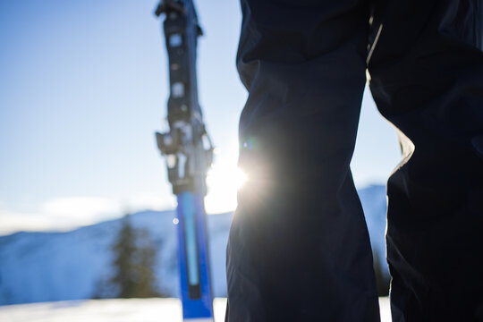 Close-up of skier's boots and skis in the snow, Kitzb&uuml;hel Alps