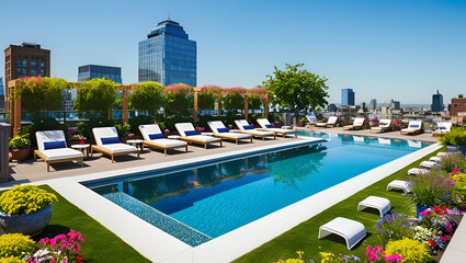 Serene rooftop pool and garden 