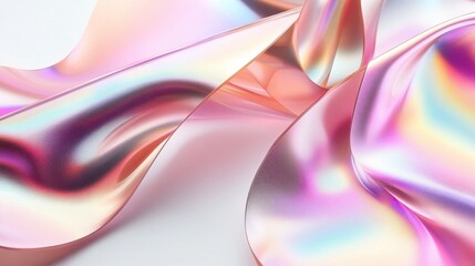 Fototapeta premium Elegant holographic foil with pearlescent gradients on a white background, perfect for modern and sleek design aesthetics.