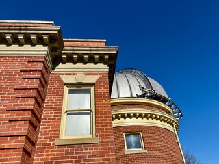 Historic red brick building with a metal dome, Cincinnati Observatory