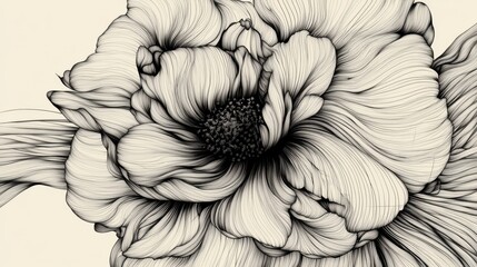 Fototapeta premium Elegant vector line art of a blooming rose, its details captured in continuous black strokes on white.