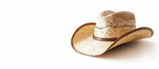 A Classic Straw Cowboy Hat on White Background