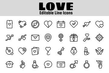 Romantic love outline icon set