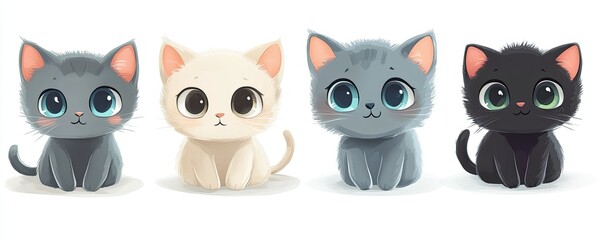 Four Adorable Kittens Sitting Together In A Row