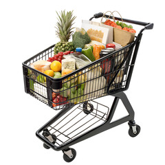 shopping cart full of groceries
