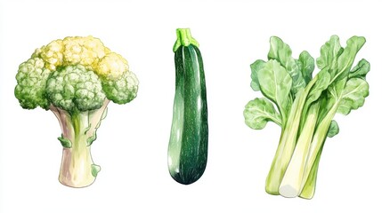 A colorful array of fresh vegetables including broccoli, zucchini, and leafy greens, perfect for healthy meal inspiration.