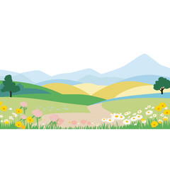 Obraz premium Summer landscape border illustration flowers nature vector