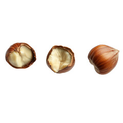 Hazelnuts with leaves isolated on a transparent background, high-res, professional, no shadow, no border, macro .