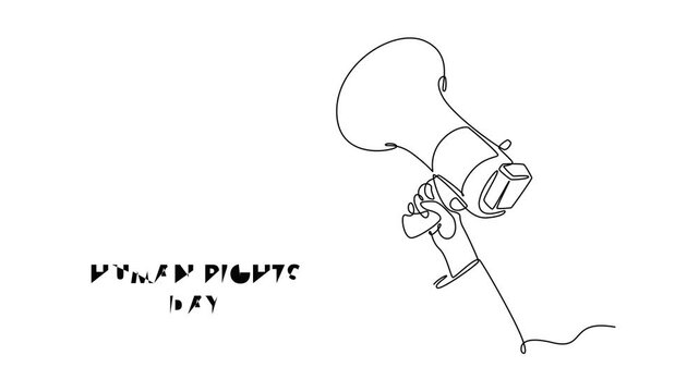 International Human Rights Day Concept. Single line draw design. Full length animation illustration. High quality 4k footage.