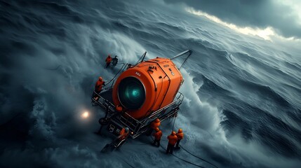 Offshore geological survey team using advanced seismic imaging equipment to map potential oil and gas reserves hidden beneath the seafloor