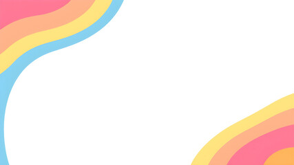Abstract Colorful Wavy Frame: A vibrant and playful abstract design featuring a border of wavy lines in pastel pink, orange, yellow, and blue, creating a dynamic and cheerful frame with copy space.