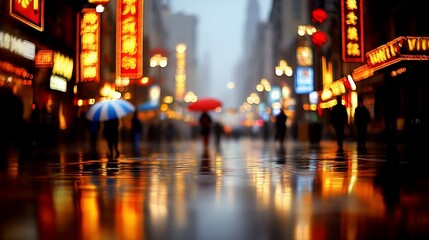 Obraz premium Rainy Nanjing Road, Shanghai at night.