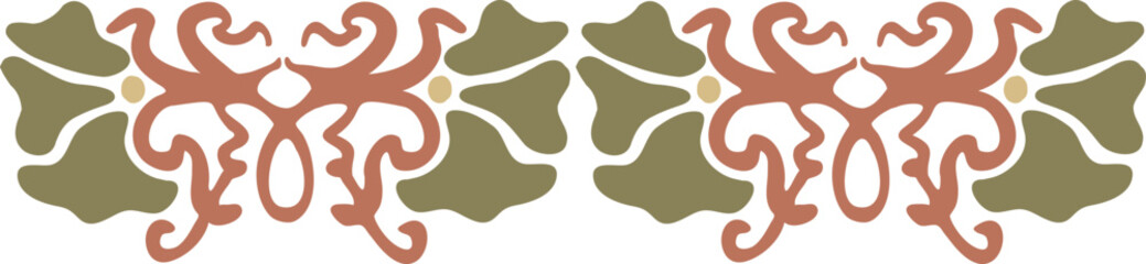 Obraz premium Art Nouveau pattern. Groovy Floral seamless border in Matisse vibes. Trendy Naive Floral Vector Background in 1970s. Can be used for Print on fabric, wrapping paper, wallpaper.