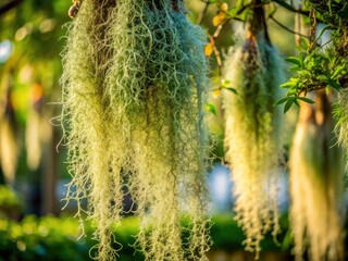 Botanical photography captures Spanish moss's elegant, air plant beauty for unique home décor.